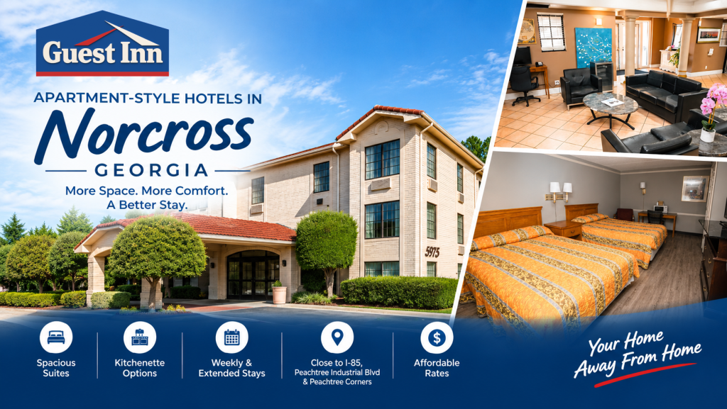 Apartment-style hotel suite in Norcross GA with kitchenette